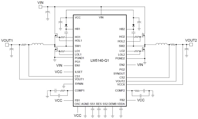 原理图 - Texas Instruments LM5140-Q1 双路低 Iq 值同步降压控制器